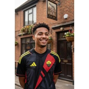 AS Roma Adidas Football Soccer Jersey Black Red Yellow Men's Size L